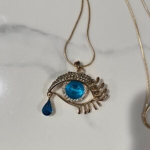 Gold and Blue Eye Pendant Necklace